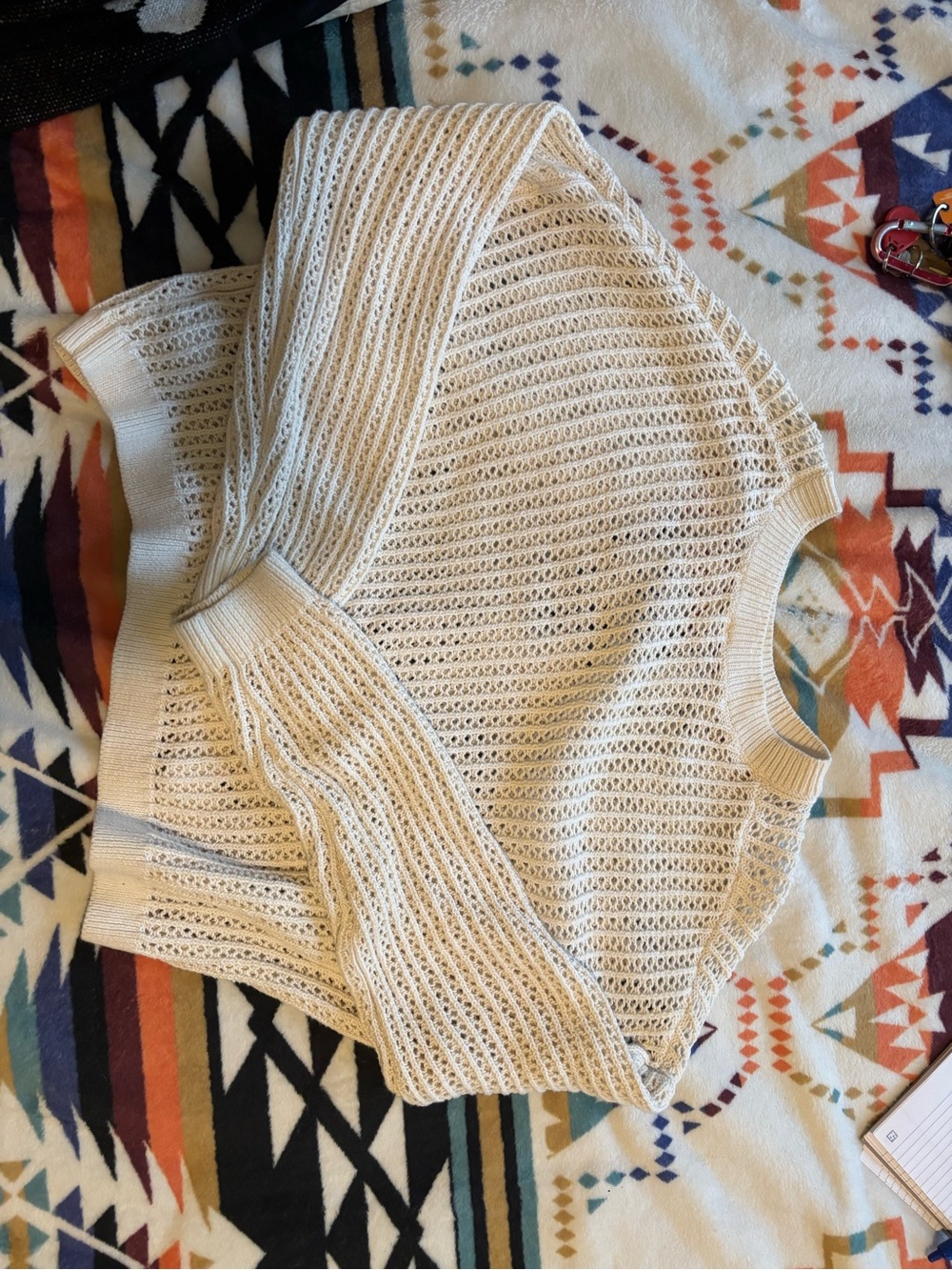 Women's Cream Open-Weave Crewneck Sweater